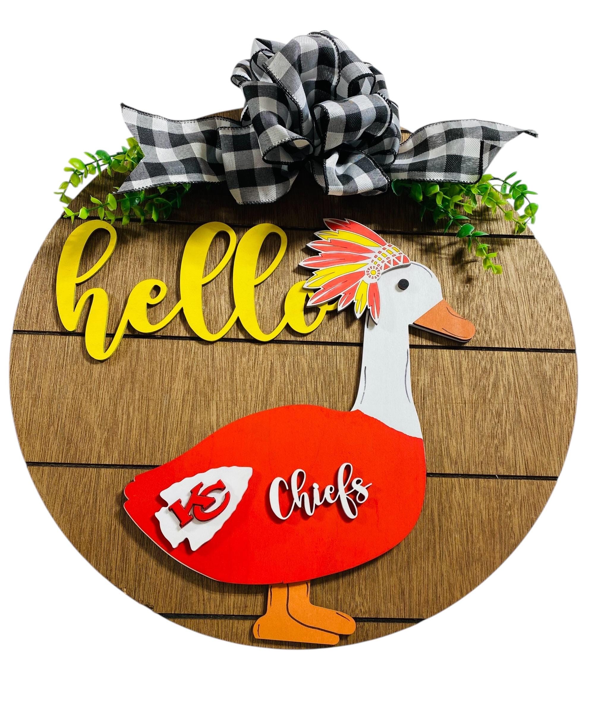 Add on Outfit - Kansas City Chiefs - Football - For Goose Goosey Interchangeable Large Round Wooden Shiplap Door Hanger / Wreath or Standup