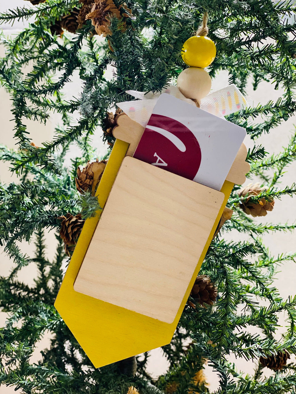 Teacher Pencil -  Christmas - Teacher Appreciation- Money or Gift Card Holder - Wooden Ornament