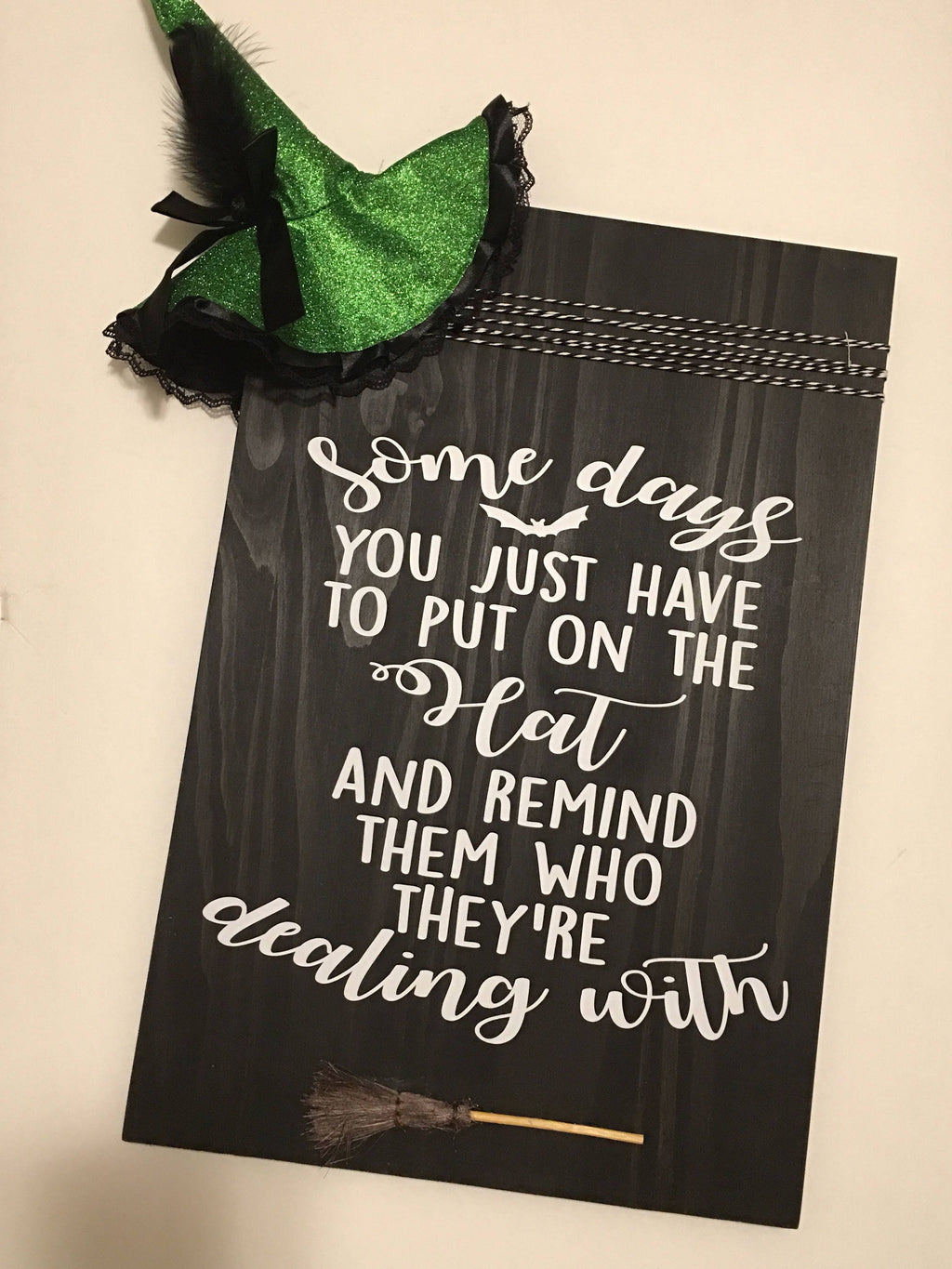 Rustic 11" x 18" Wooden Put on the Witch Hat Halloween Sign