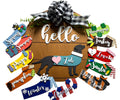 Hello Labrador - Lab - Interchangeable Holidays Seasons - Large Round Wooden Shiplap Door Hanger / Wreath/Sign - Gift Mom