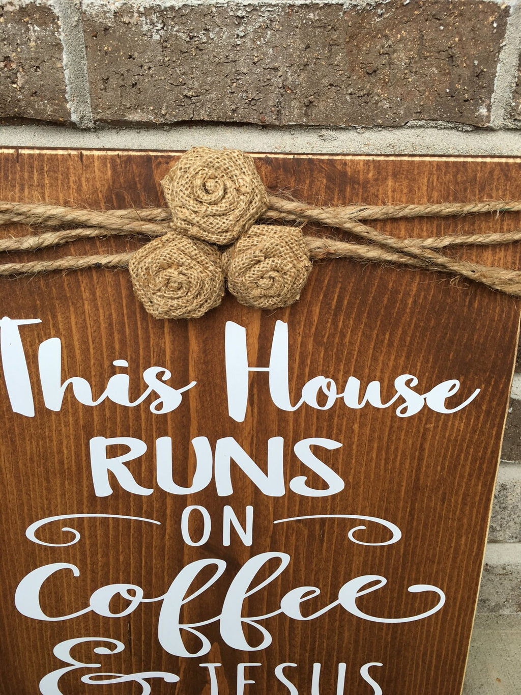 11" x 14" This House Runs on Coffee and Jesus Religious Rustic  Wooden Wall Sign