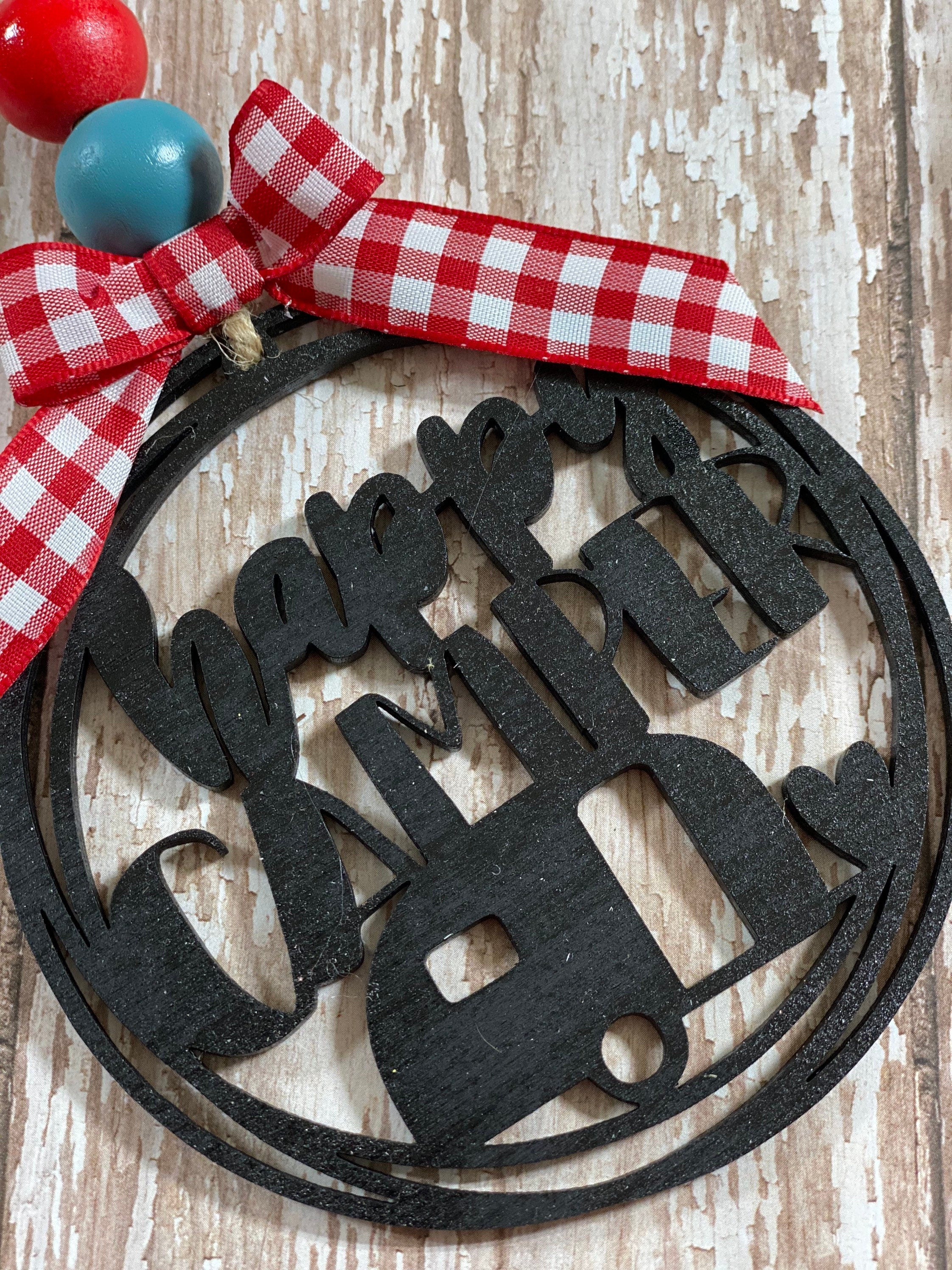 Happy Camper  - Car Charm - Rear View Mirror Hanger - Ornament - Gift Present