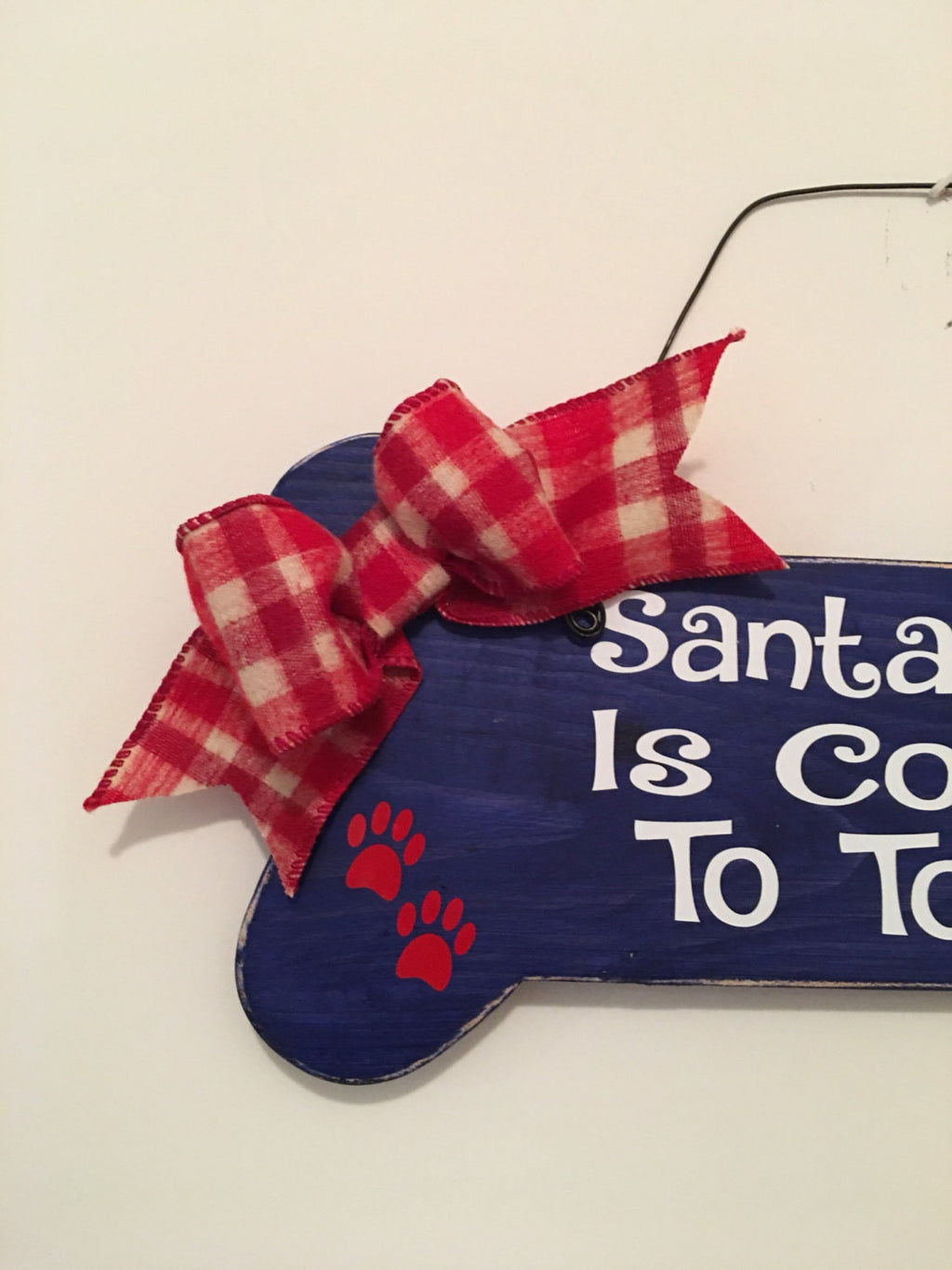 Santa Paws Is Coming To Town Blue Bone shaped Christmas / Dog Decorative Wall Sign FREE SHIPPING