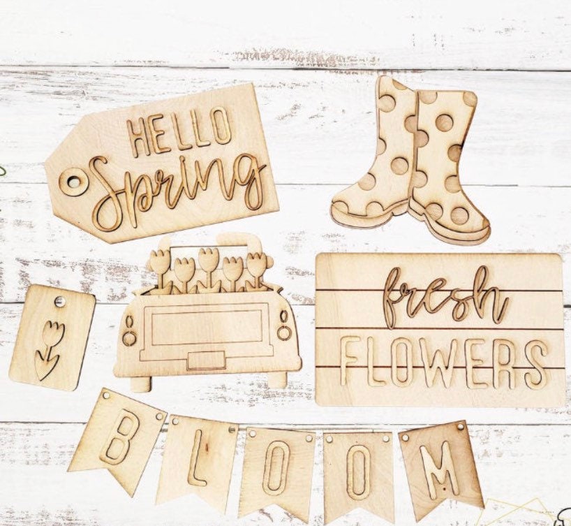 Spring Tier Tray - Blank Set - Unfinished 1/8” Wood Blanks - Laser Cut Wooden Shapes - Kids Crafts