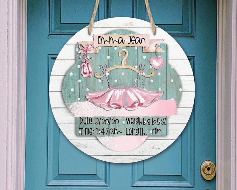 Ballerina Girl Nursery - Hospital Room - Personalized - Tutu Shoes - Baby Shower Gift - Door Sign / Wreath