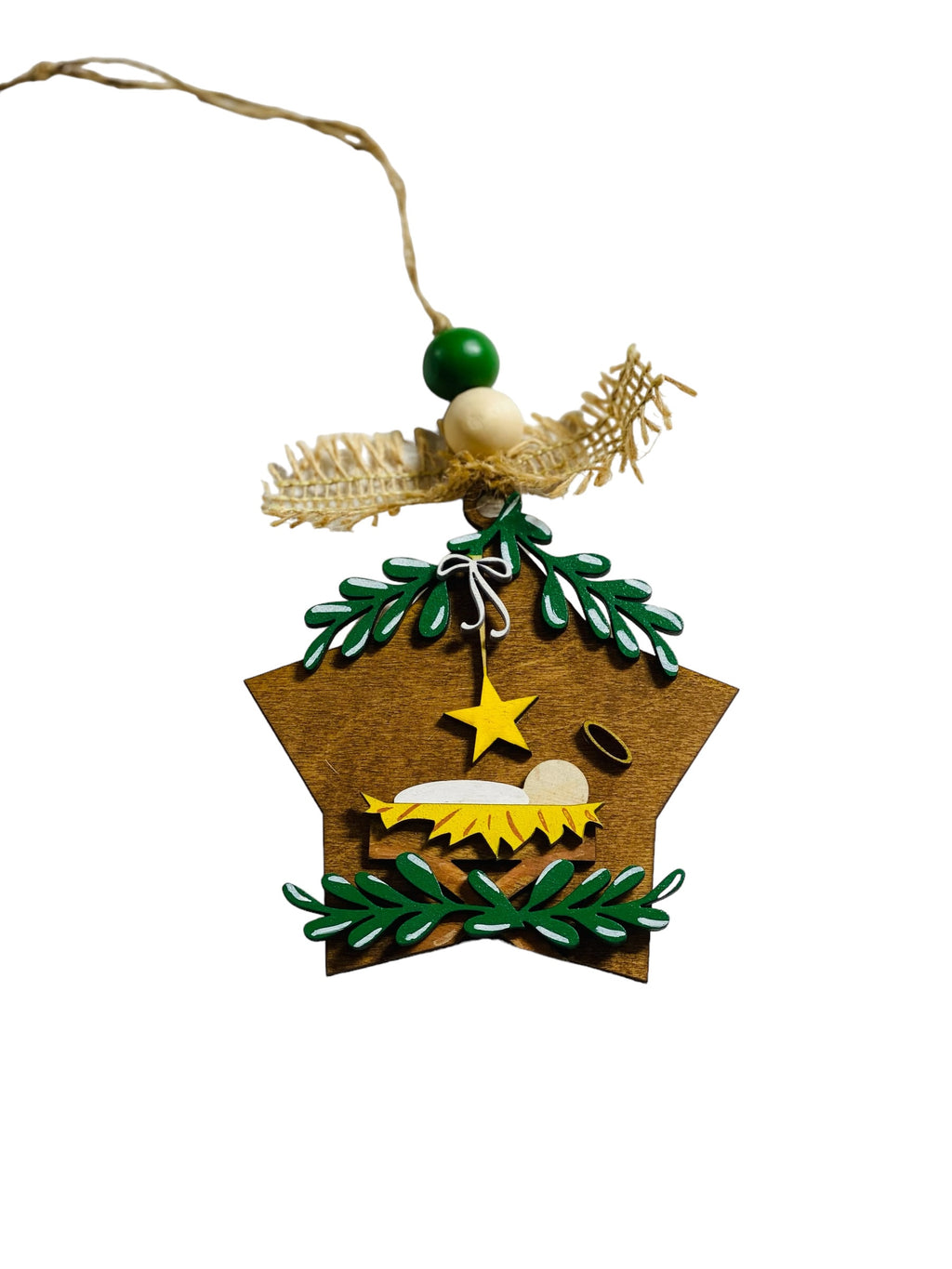 Set of 3 - Away in the Manger - Layered Wooden Christmas Ornaments
