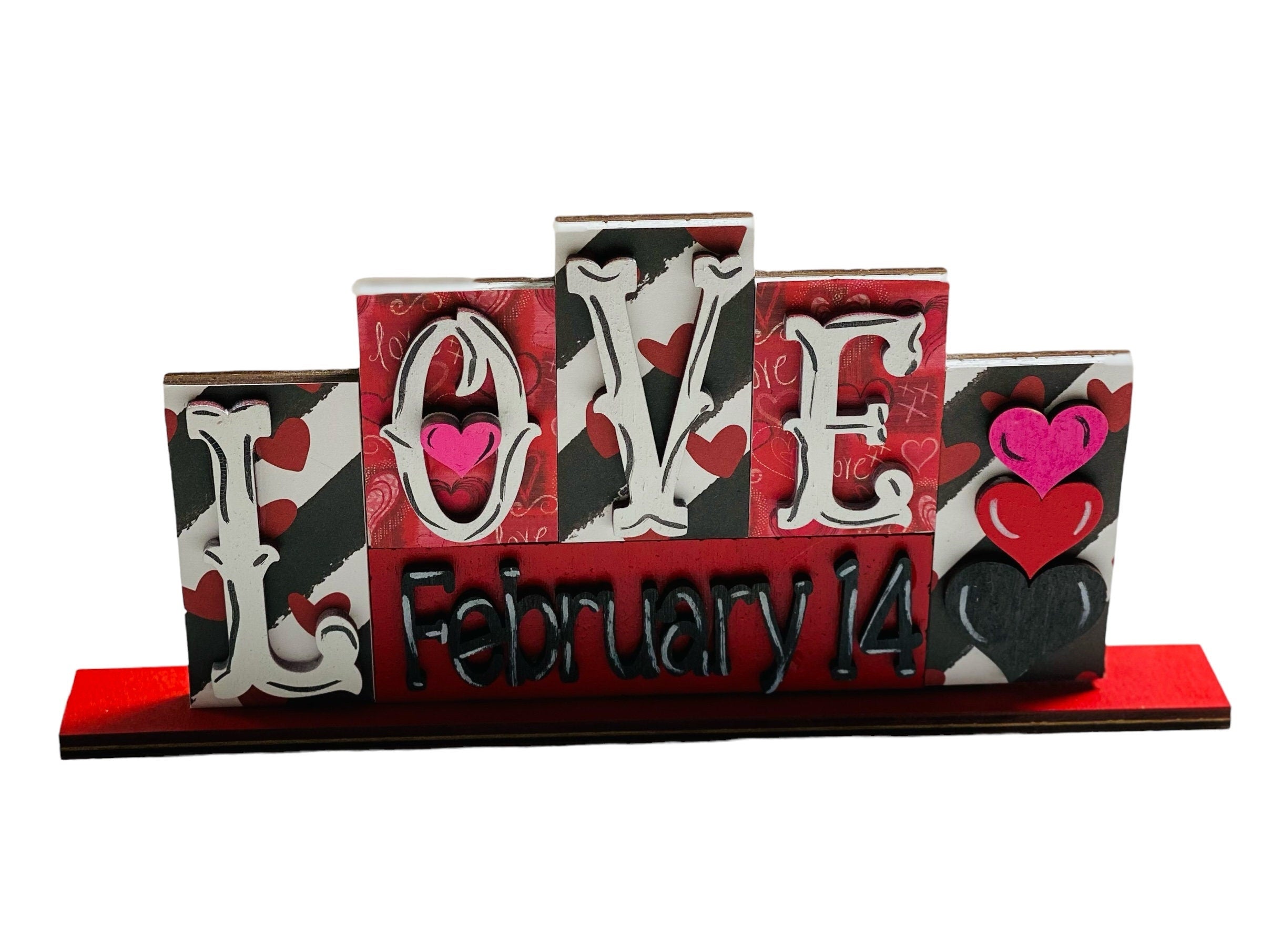 Love | February 14 | Block Sign | Valentine’s Valentines Day | Winter | Decorative | Shelf Sitter