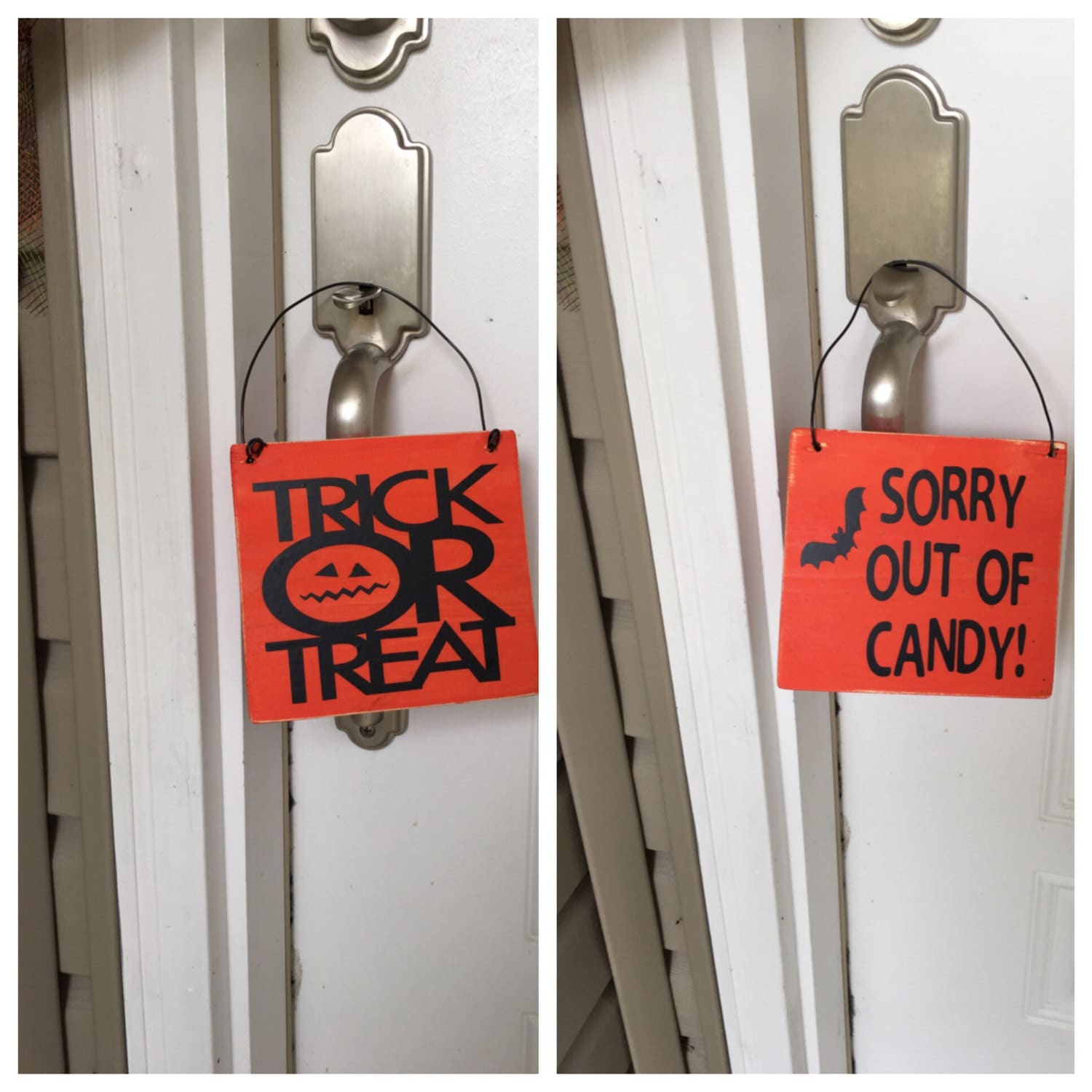 Adorable - Rustic "Trick or Treat / Out of Candy" Reversible - Front Door - Wooden Halloween Door Sign