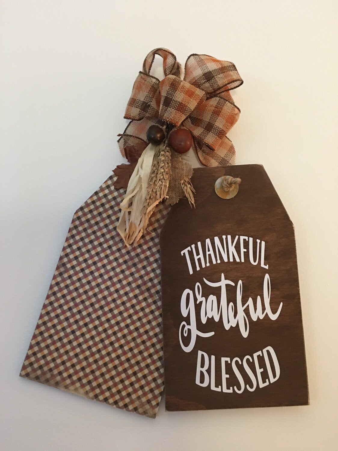 Thankful Grateful Blessed Fall Thanksgiving Wooden Door Tags / Sign
