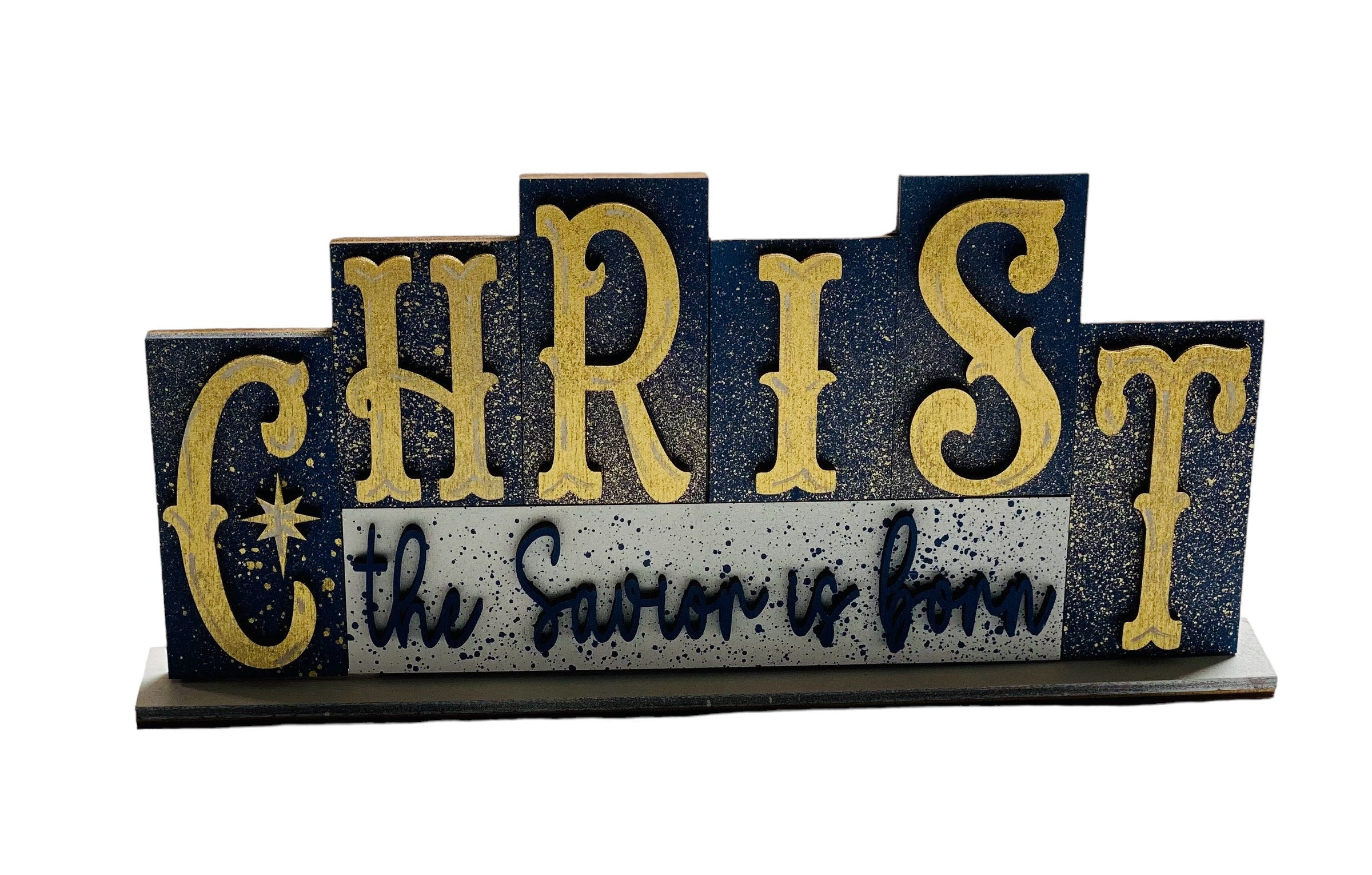 Religious | Christ the Savior is Born | Christmas | Xmas | Printed Block | Decorative | Shelf Sitter