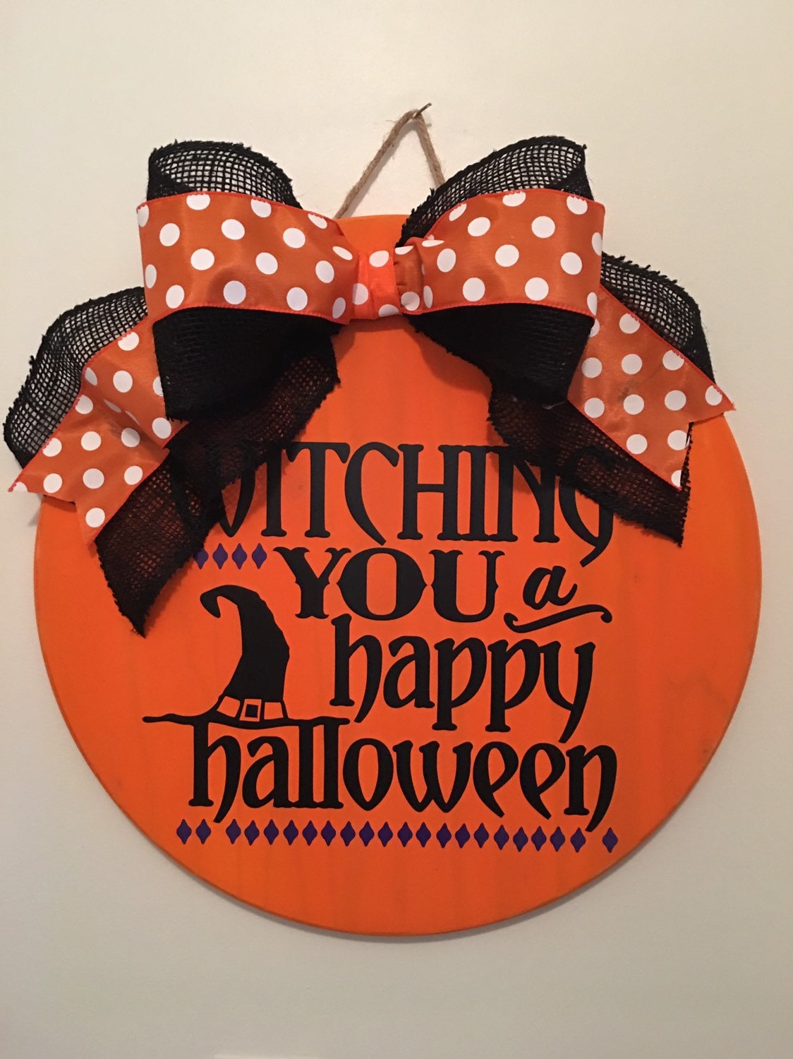 18" Round Witching You A Happy Halloween  Wooden Door Sign / Wreath
