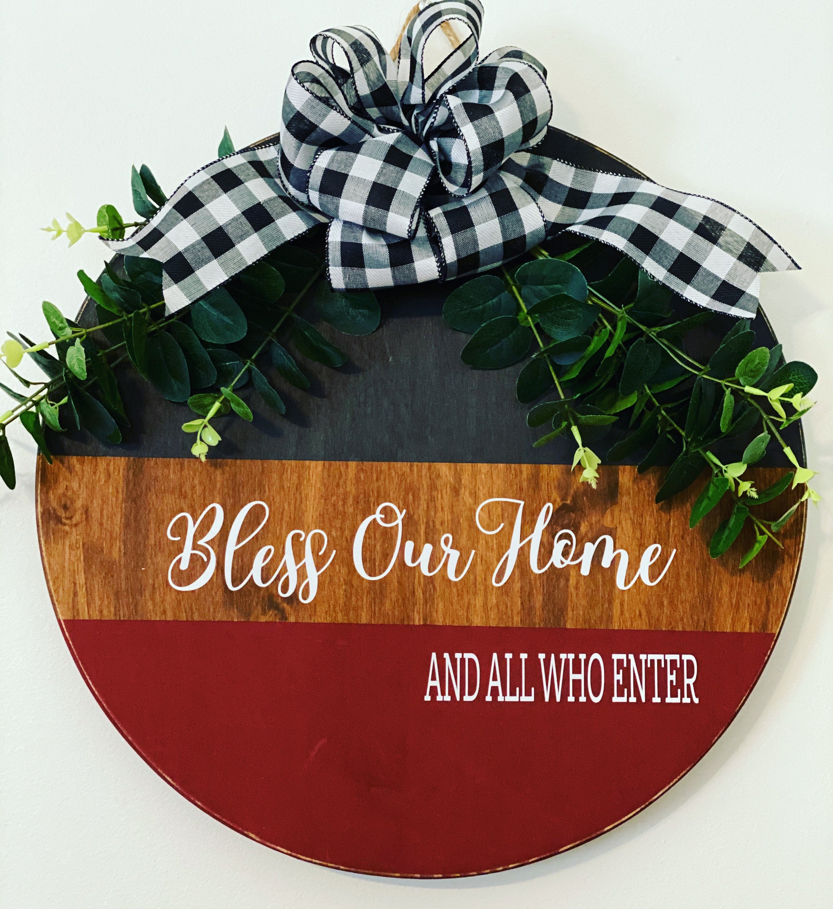Split Brown / Black | Bless Our Home and All Who Enter | Door Sign / Wreath