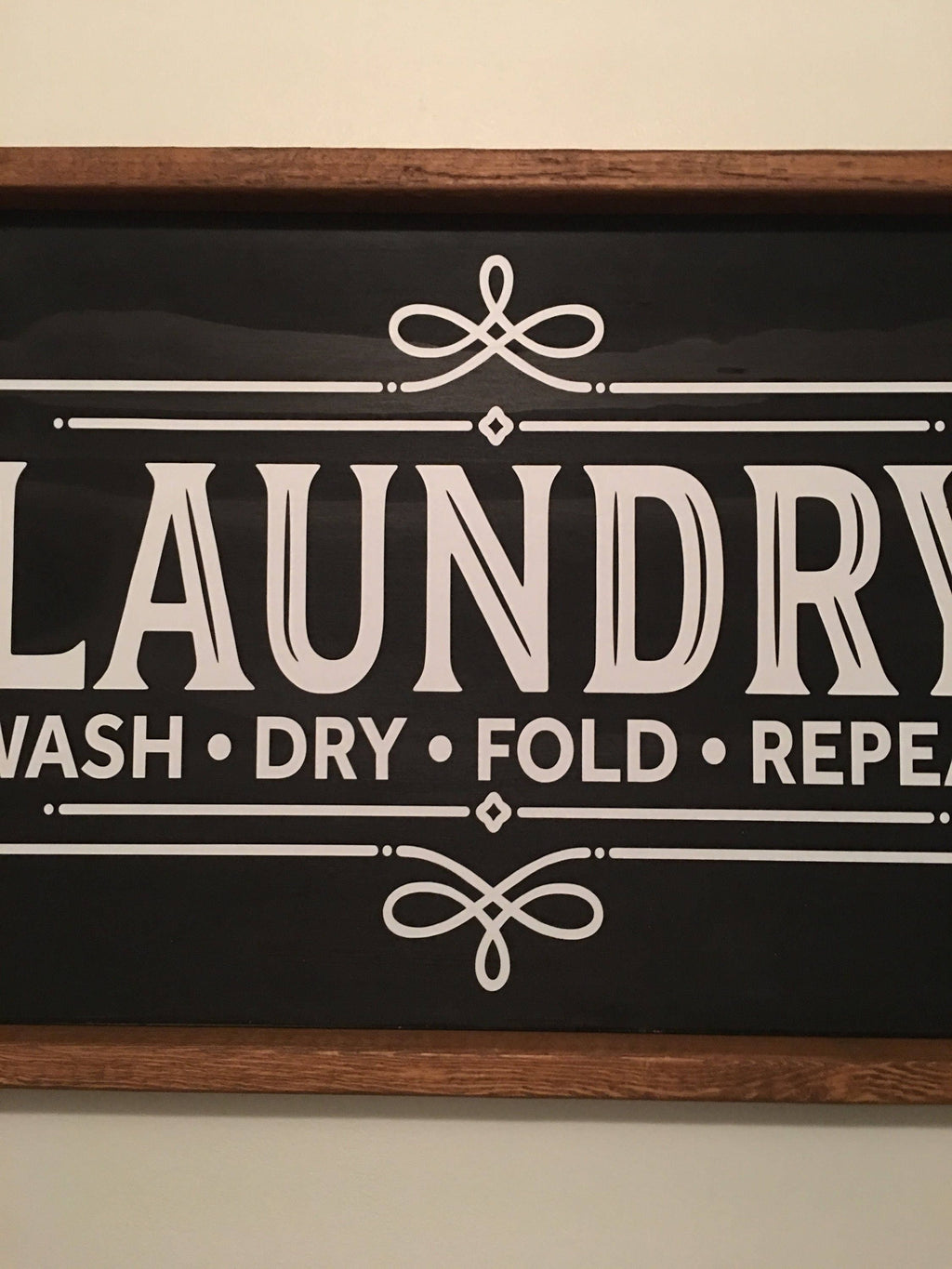 Laundry - Wash Dry Fold Repeat - Farmhouse - Framed - Rustic - Wooden Sign