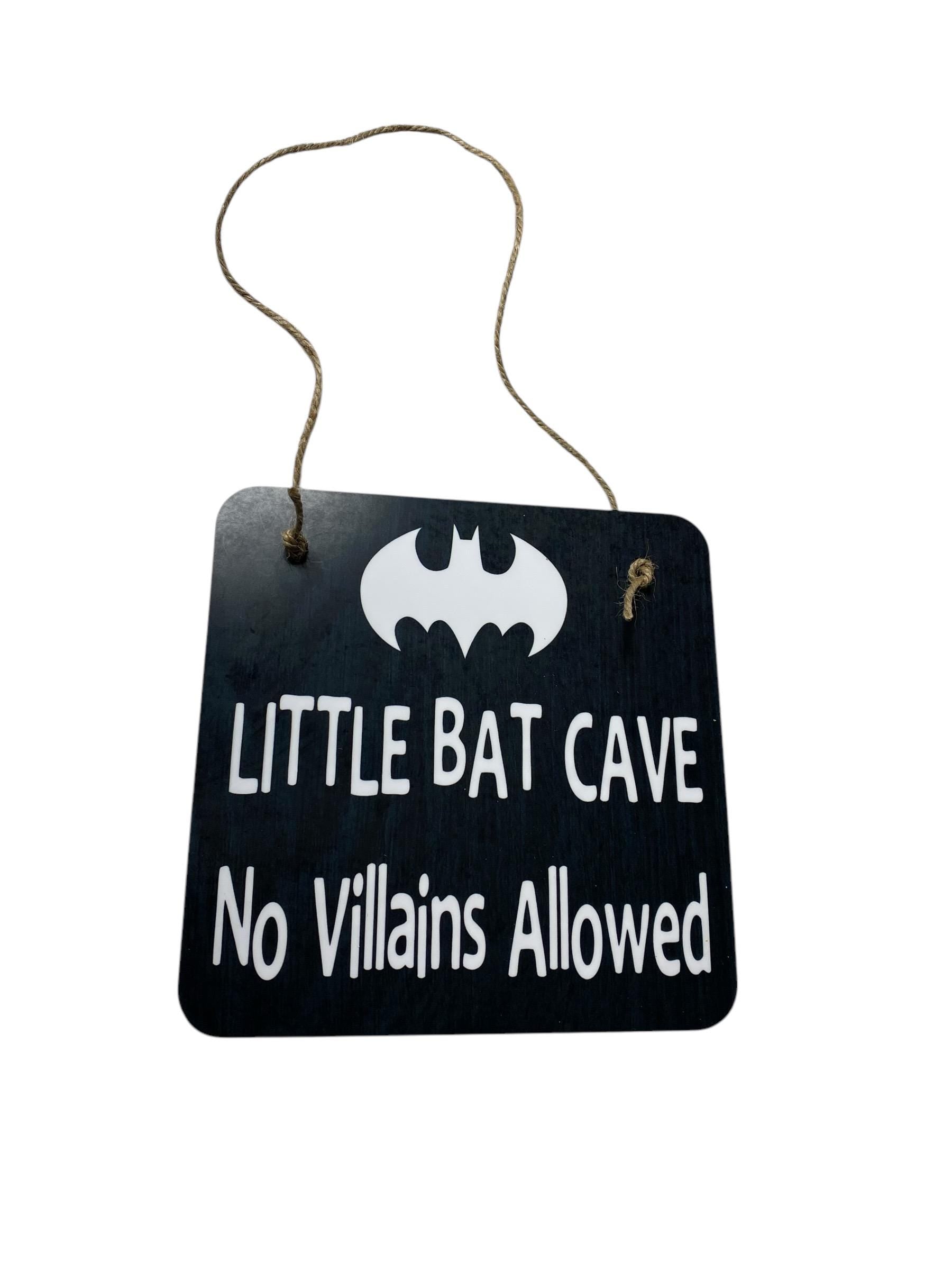 Adorable Rustic Little Bat Cave No Villains Allowed Wooden Superhero Door Sign for Little Boys Room / Nursery