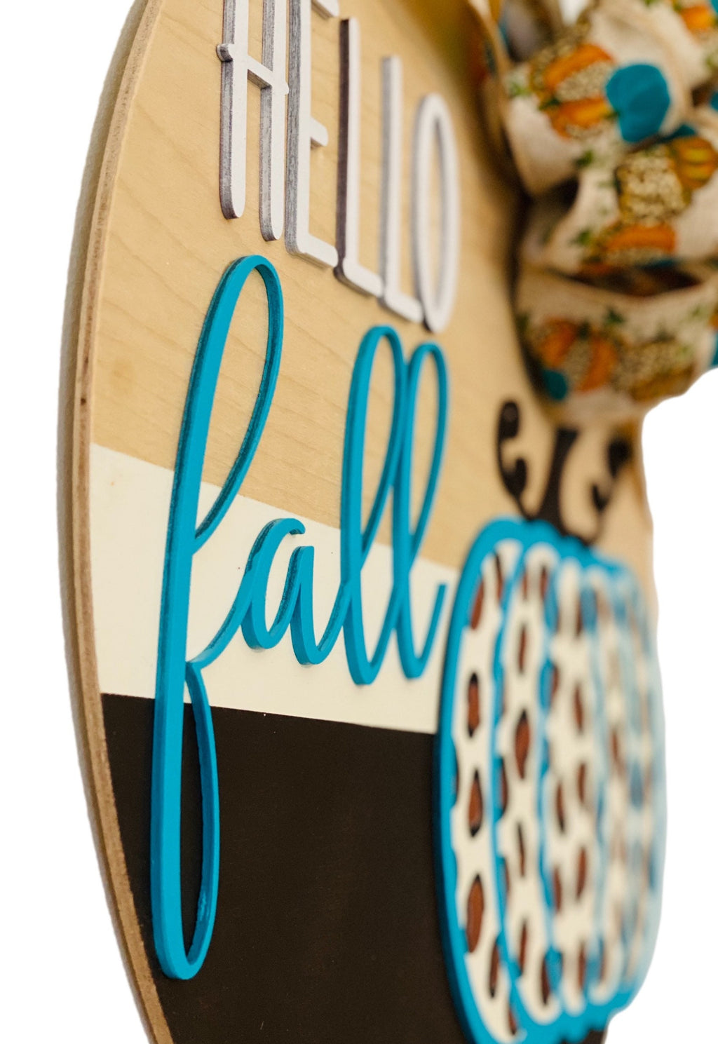 Hello Fall - Leopard Cheetah Pumpkin - 18" Wooden - Fall Door Sign / Wreath