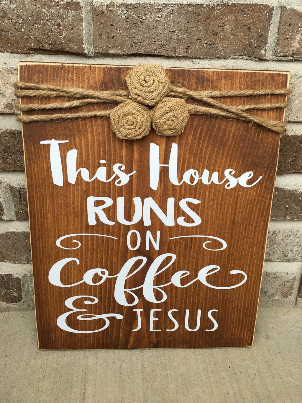 11" x 14" This House Runs on Coffee and Jesus Religious Rustic  Wooden Wall Sign